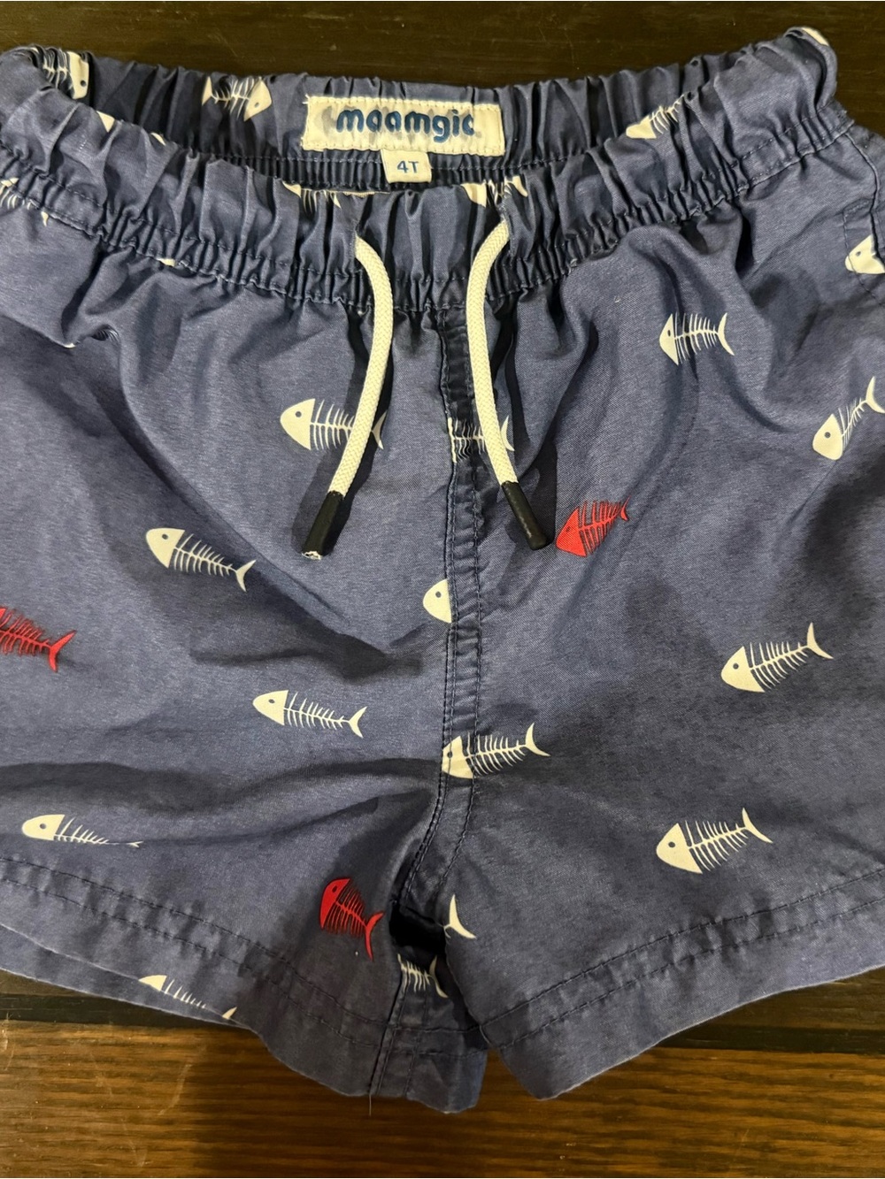 Boys' Navy Fish Print Swim Trunks